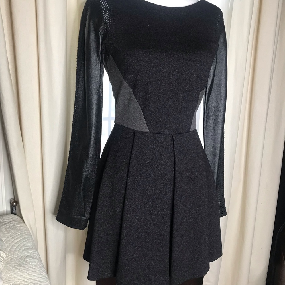 STELLA & JAMIE Rio Leather Sleeve Mix Media Dress